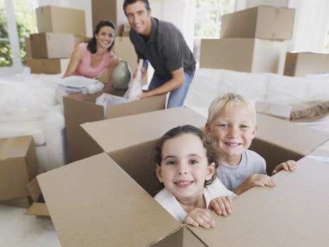 Packed boxes and furniture prepared for removal services in Greenwich