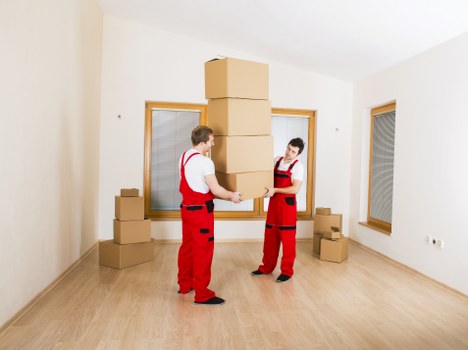 Packed office equipment ready for a Greenwich business move